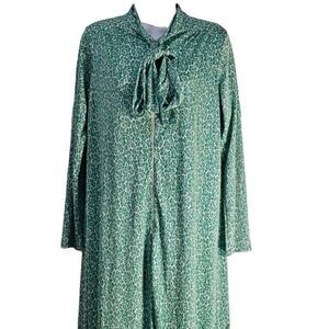Vintage 70s House Coat Hostess Gown Womens Size Small Green Maxi Long Nylon